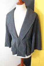 Grace Womens Pinstripe Jacket Sz 8 Grey Peplum Blazer Lined Long Sleeve