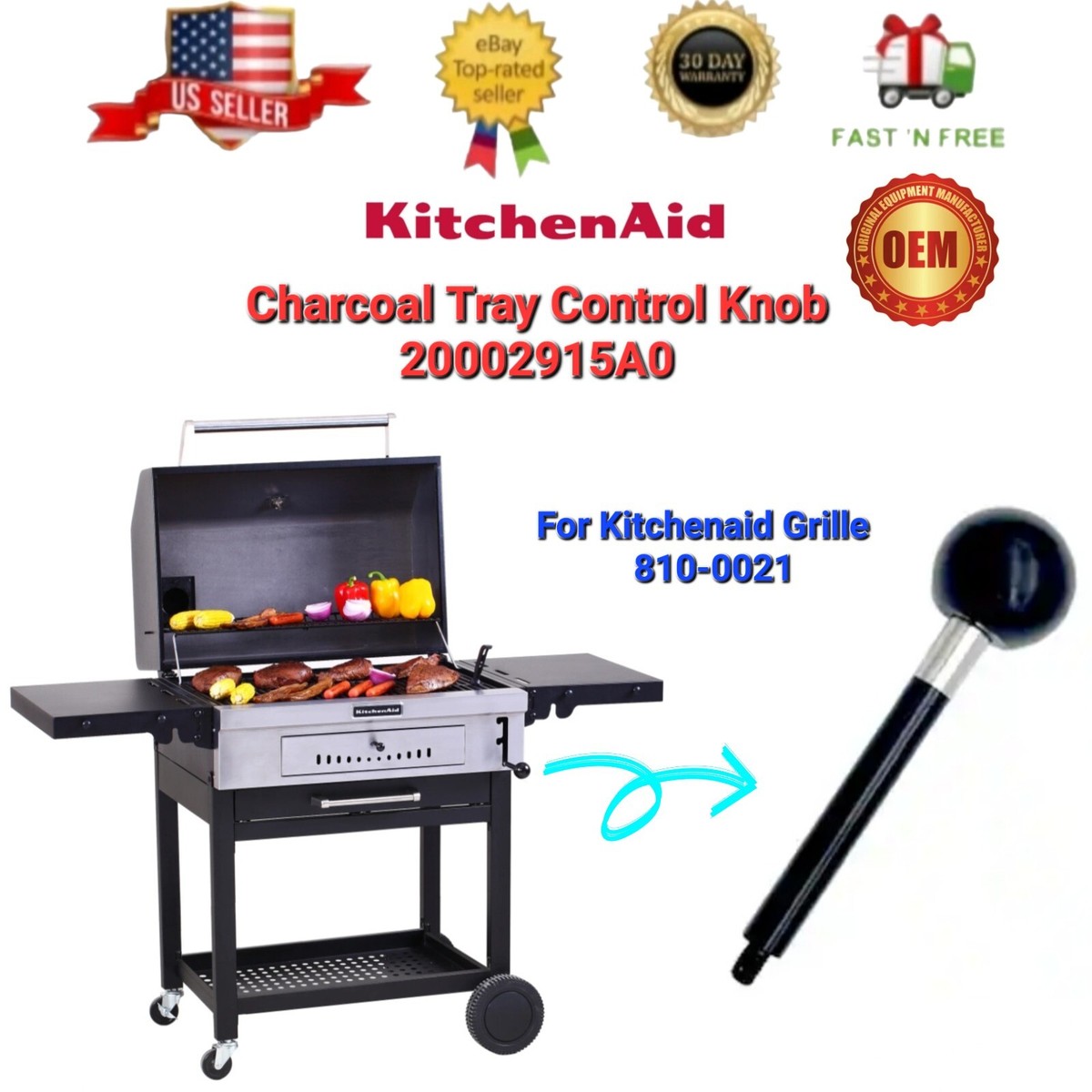 OEM Genuine KitchenAid 20002915A0 Charcoal pan control knob 810