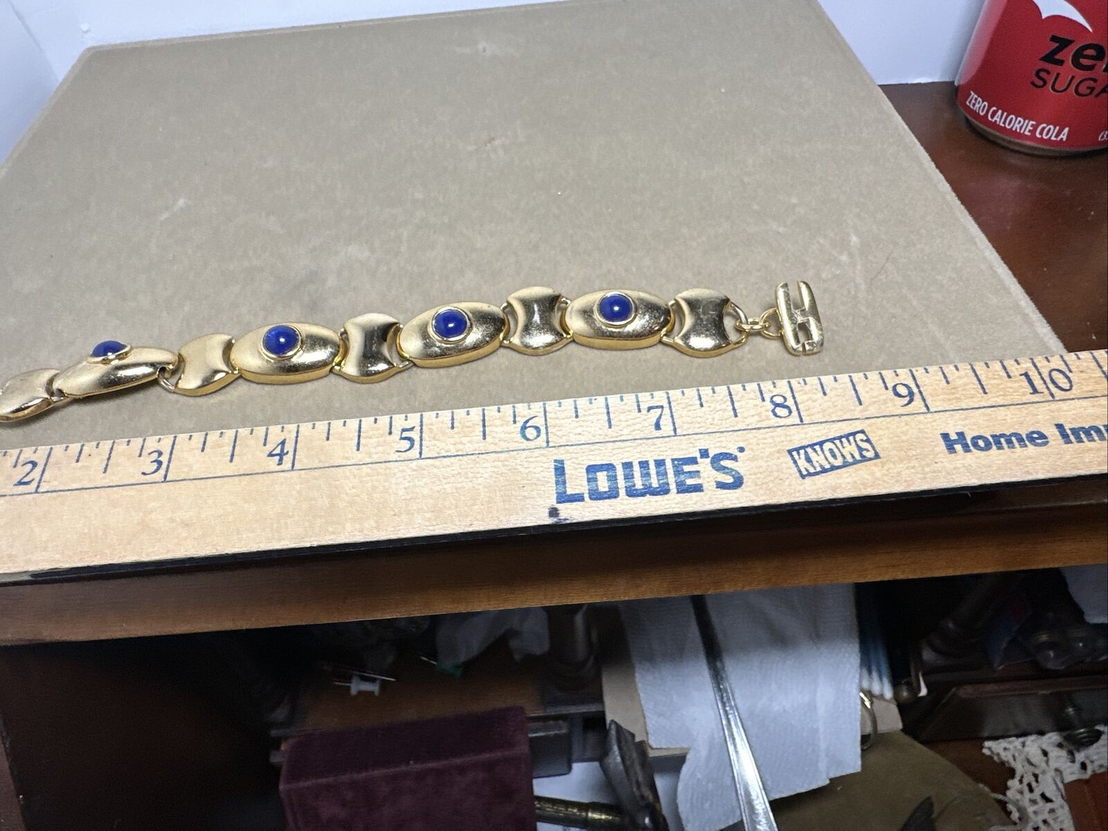 VTG Ruby Lane Signed Faux Lapis Lazuli Gold Tone … - image 7