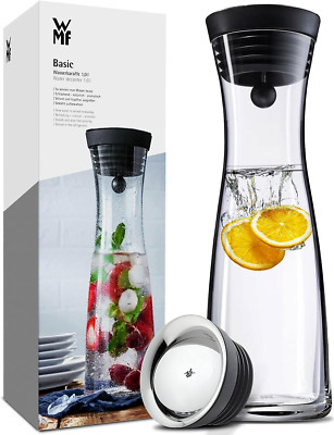 WMF Basic Wasserkaraffe Aus Glas, 1 Liter, Glaskaraffe Mit Deckel, Silikondeckel