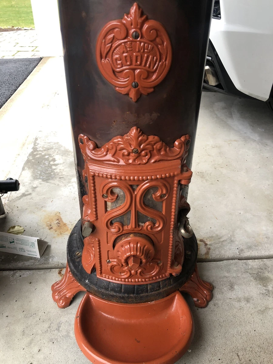 Antique Godin French Enamel Cast Iron Coal Stove Orange And Black BEAUTIFUL  | eBay