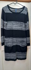 Women's Falls Creek Black And Gray/Grey Striped Sweater Dress Size Large Pockets