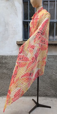 RARELY FOUND 1920 S MALLINSON FLORAL SILK CHIFFON FABRIC W/ SATIN SQUARE DESIGN