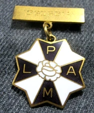 Vintage engraved Georgia B&W enamel goldtone metak PAML flower medal dangle pin