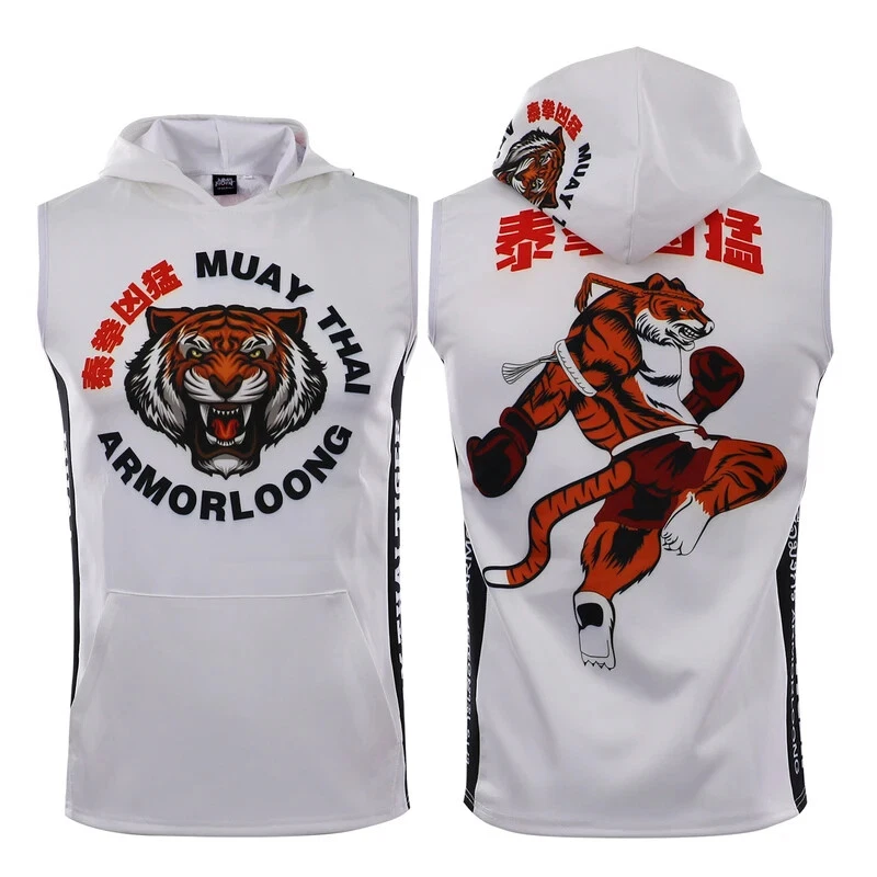 Sudaderas con capucha de boxeo Tigre Muay Thai camisa con capucha sin mangas Rashguard Jiujitsu lucha Foto 4 de 4