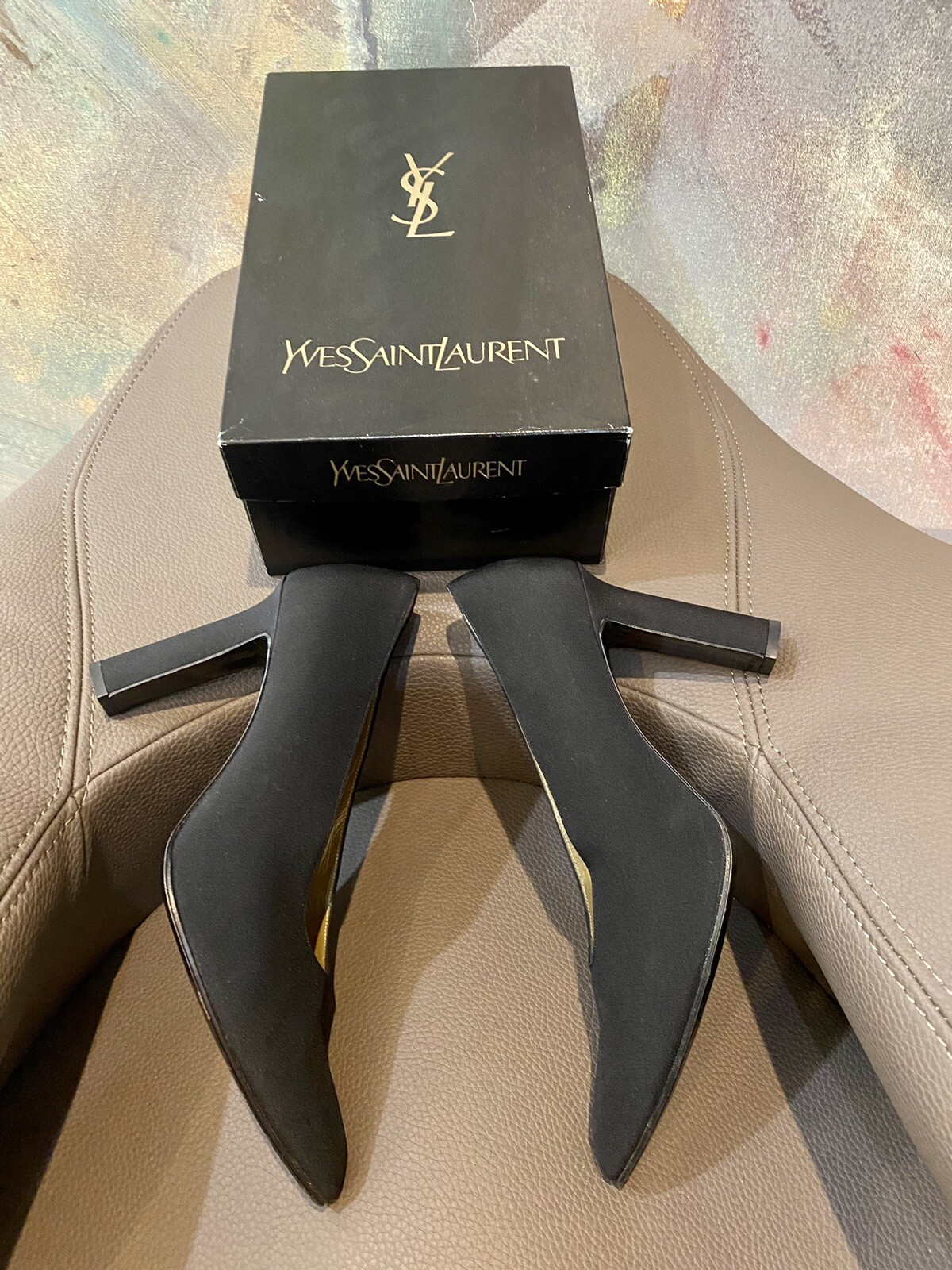 YVES SAINT LAURENT Décolleté Donna Vintage Nero Satinato Tacchi con Scatola Taglia 8 1 2 M GUC