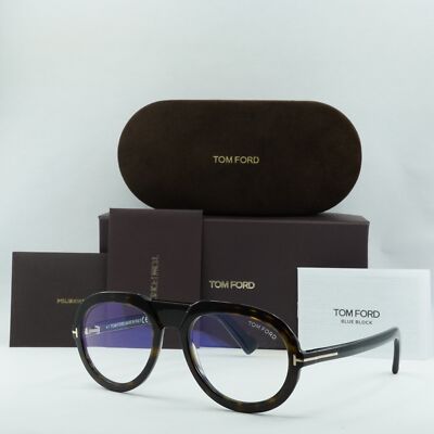NEW TOM FORD FT5756-B 052 Shiny Dark Havana Blue Light Block 53mm Eyeglasses