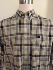 Chaps A Ralph Lauren Co Shirt Men L/S Long Sleeve Medium Beige Blue Button Plaid