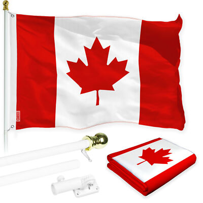 Flag Pole 6FT White & Canada Canadian Flag 3x5FT 150D Printed Polyester