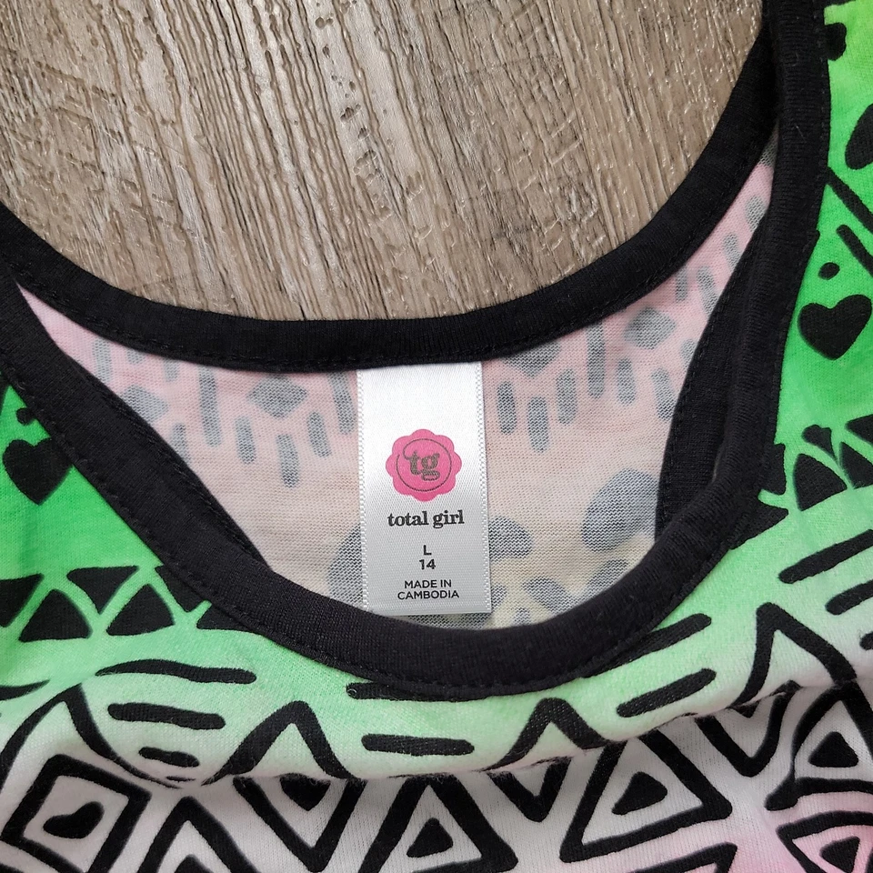 Total Girl Cute Sleeveless Dress ~ Sz L (14) ~ Green, Pink, Yellow, Orange - Image 2 of 3