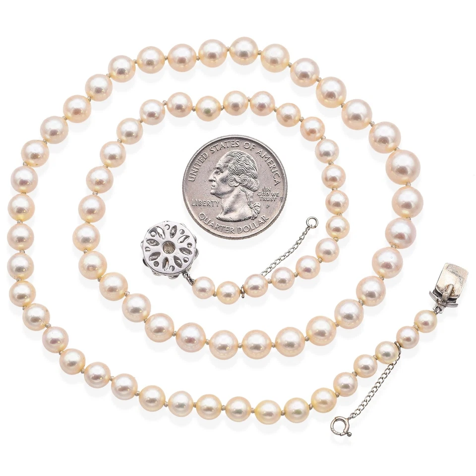 Collar vintage de oro blanco con perlas y diamantes broche floral con cuentas Foto 3 de 4