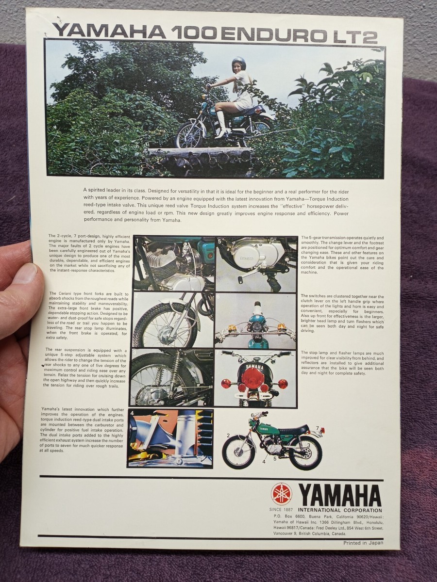 Vintage 1972 YAMAHA 100 ENDURO LT2 MOTORCYCLE SALES BROCHURE