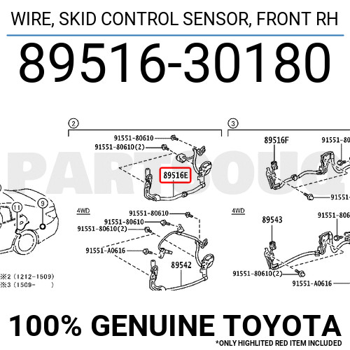 8951630180 Genuine Toyota WIRE, SKID CONTROL SENSOR, FRONT RH