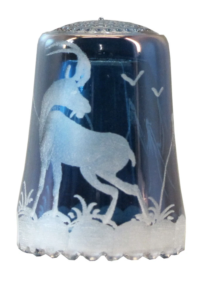 ULLMANNGLASS Crystal Glass Thimble - Blue Chandelier Engraved Capricorn - AE 743