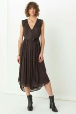 SPELL & THE GYPSY MYSTIC MIDI DRESS BLACK WITH GOLD METALLIC STRIPE XS NWT