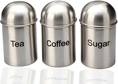 STAINLESS STEEL UNIQUE SHAPE CANISTER CONTAINER JARS - SET OF 3 800 ML