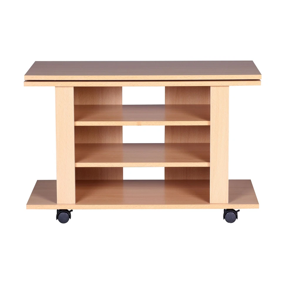 Fernsehschrank Rollbar Drehbar TV Bank Schrank Möbel Fernsehtisch HiFi Rack Holz - Bild 4 von 4