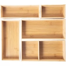 Bamboo Drawer Organizer Set, 5 Piece Non-Slip Versatile Storage Trays