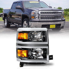 Chrome Headlight Assembly Fit for 2014-2015 Chevy Silverado 1500 Pickup, OEM Sty