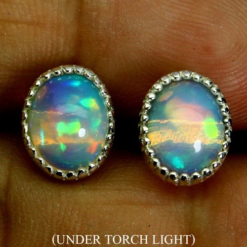 925 Sterling Silver Earrings Oval Fire Opal 9x7mm Natural Gemstone Jewelry