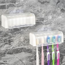 2 Pack 5 Slots Wall Mount Toothbrush Holder with Cover, Self White 2