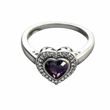 925 Sterling Silver Purple Heart Cubic Zirconia Cluster Ring Vintage Sz 7