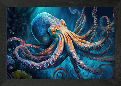Bunter Oktopus gerahmtes Wandbild Poster Leinwanddruck Bild