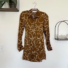 NWT ASTR the Label Retro Abstract Print Long Sleeve Mini Dress Brown Size XS