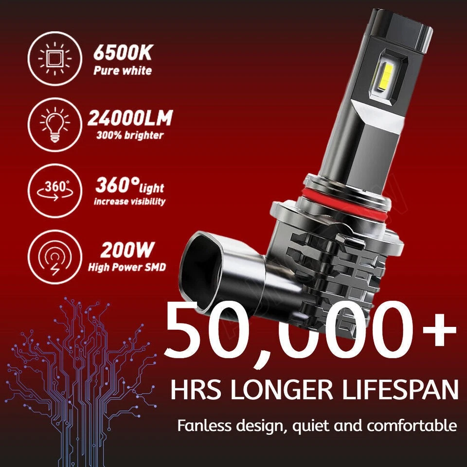 For Chevy Cavalier LS Sedan 4-Door 1995-1999 LED Headlight Fog Light Bulbs Combo - Imagem 3 de 4