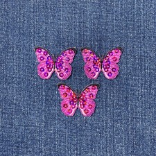 3-Pack Butterfly Applique Patch - Embroidered Sequin Pink Fuchsia Badge 1.5"