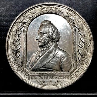 1854 JOSEPH PAXTON CRYSTAL PALACE SYDENHAM WHITE METAL MEDAL. 54mm / 38 GRAMS.