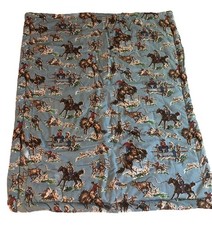 Western Baby Crib Quilt Barn Dandy Cowboy Horses Blue Handmade 54  X 44  
