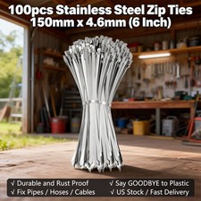 6812 Stainless Steel Cable Zip Ties Exhaust Wrap Coated Metal Locking 100pcs