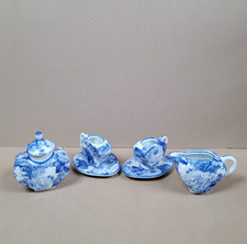 Unbranded Miniature Blue  White Dollhouse Tea Set 7-Piece Ceramic