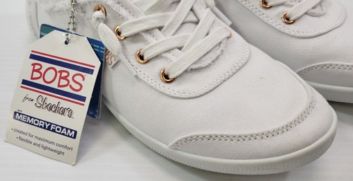 *E) Woman Bobs from Sketchers Memory Foam White Sneakers Size 6 - Picture 3 of 16