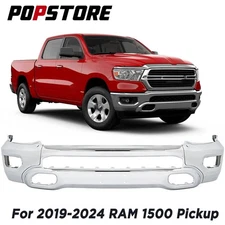 Chrome Front Bumper Cover Face Bar w/Fog Light Hole For 2019-2024 Dodge Ram 1500