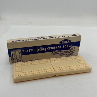 Lowe Plastic Folding Travel Cribbage Board w Metal Pegs 9'' vtg #1501 USA No Pegs
