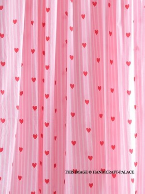 100% Indian Cotton Fabric Block Print Pink Heart Craft Sewing Fabric By 5 Yard