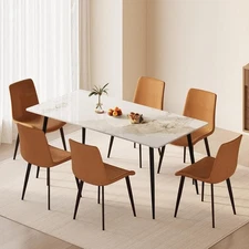 Brown Dining Chairs Leather Upholstered Kitchen Side Chair with Metal Legs