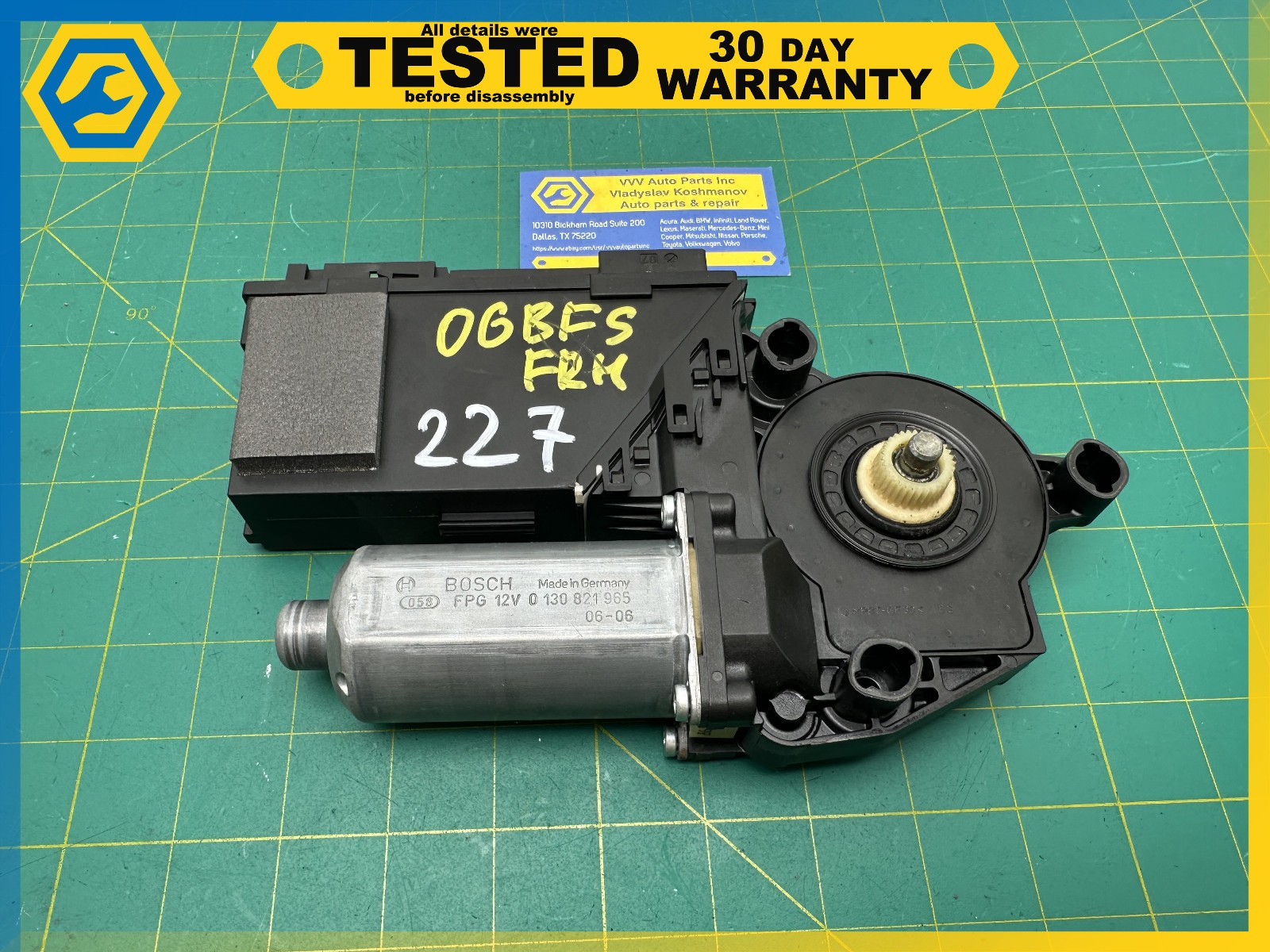 06-12 BENTLEY Flying Spur FRONT RIGHT SIDE DOOR WINDOW REGULATOR MOTOR OEM