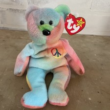 RARE  Ty Beanie Baby: Peace Bear 1996 Tie-Dye Tag Error, No Stamp PVC