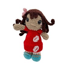 Handmade Crocheted Plush Doll Amigurumi Girl Red Dress 11"