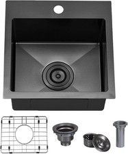 VCCUCINE Gunmetal Black Bar Sink Drop in 15x15 Inch Topmount RV Small Kitchen