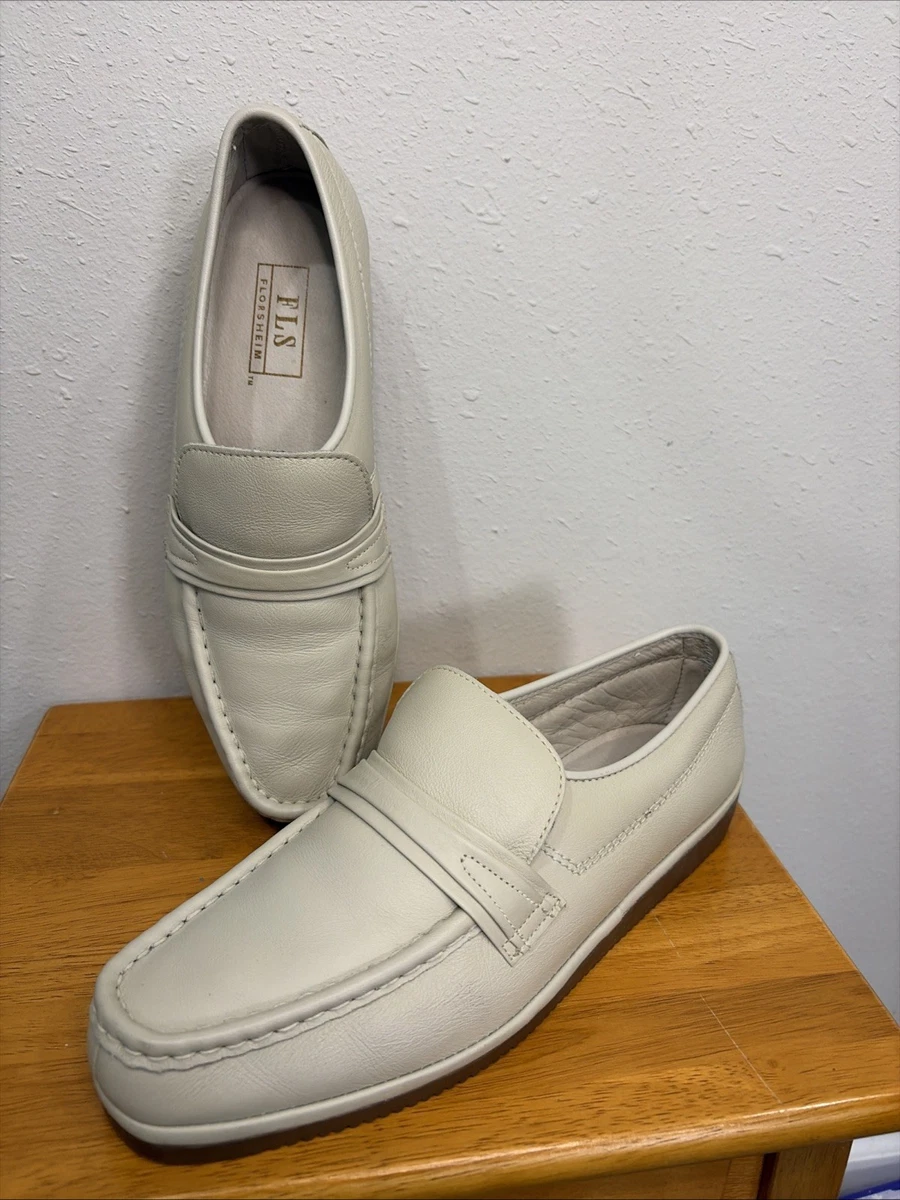 Vintage Florsheim Comfortech Riva Men\'s Cream Leather Bit Loafers Size 10.5 B Beige Leather Upper Florsheim Dress Shoes for Men for sale  main image 2