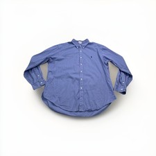 Vtg 90s Ralph Lauren Classic Fit Blue Stripe Blue Log Button Down Shirt 2XL