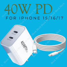 For iPhone 15 16 17 Air Android 40W Dual USB-C Fast Charger Block Type-C Cable