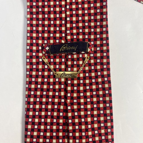 Brioni Roma Mens Tie Red Black Geometric Print 100% Silk Italy 61" Long Necktie - Picture 2 of 5