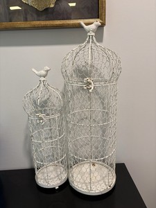 Chicken Wire Toilet Paper Holder Farmhouse Rusty White Birds Cage Basket