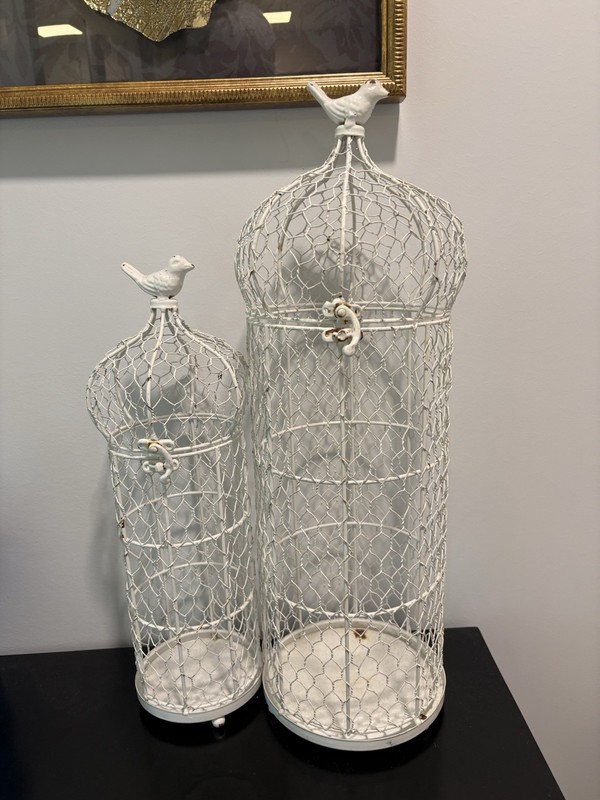 Chicken Wire Toilet Paper Holder Farmhouse Rusty White Birds Cage Basket