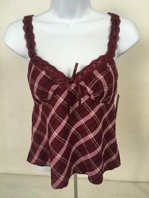 No Boundaries Cami Top Women Size XS Red Black Plaid Tank New with Tags